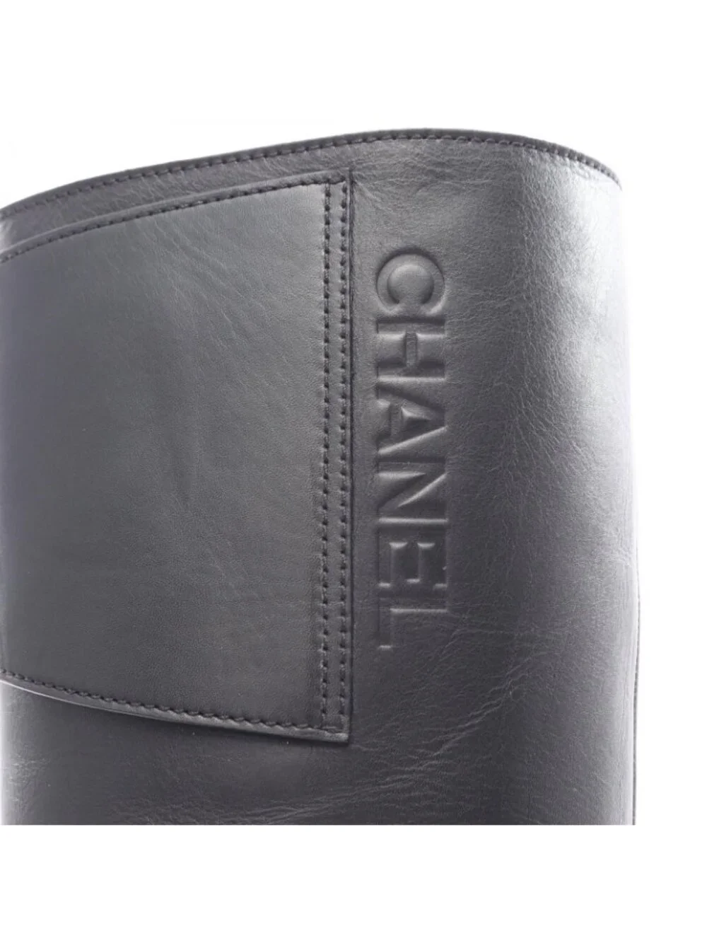 Chanel Boots CC Logo Long Black Leather
